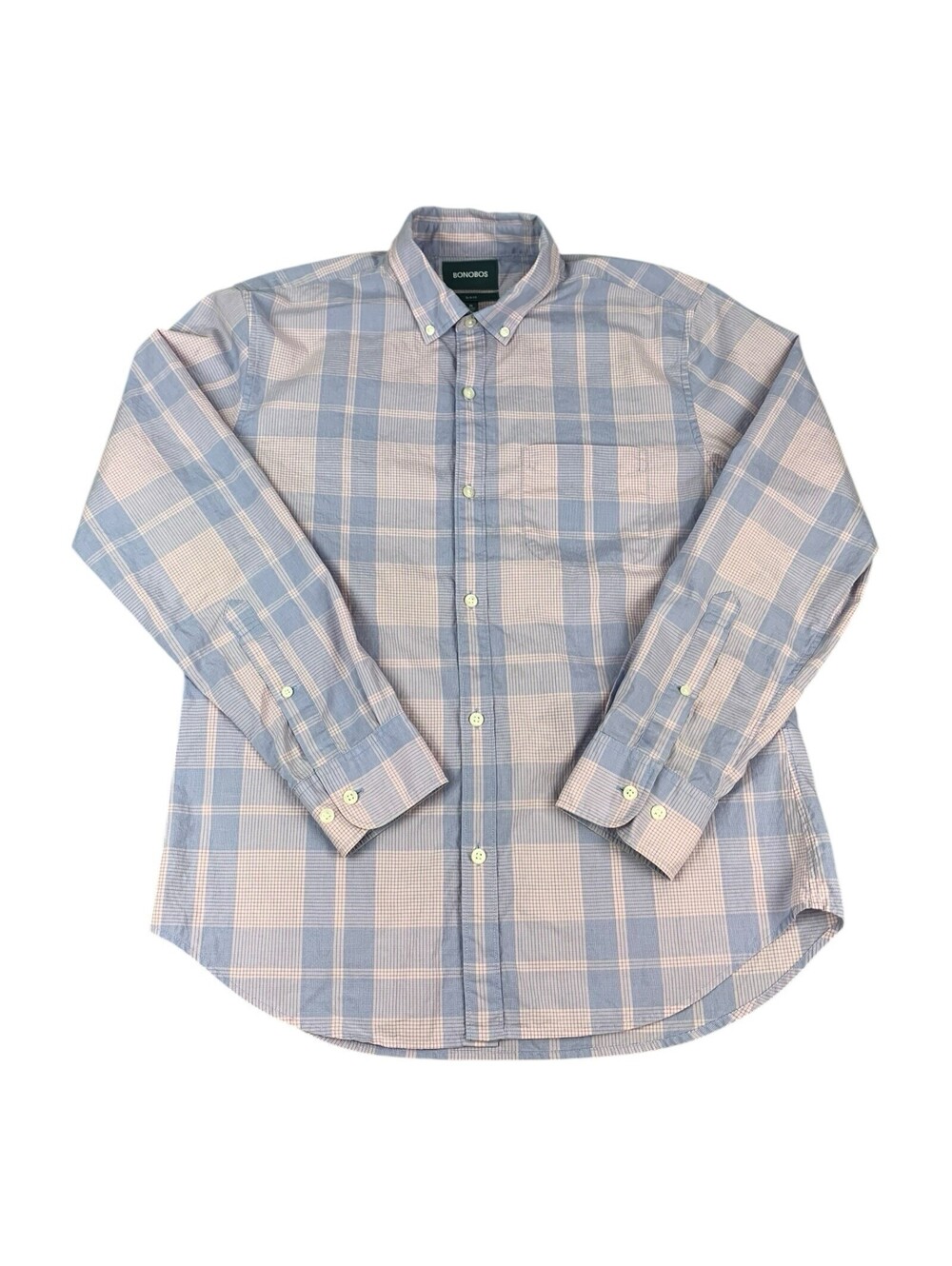 Bonobos Long Sleeve Button Down Shirt Slim Fit Shirt, Pink Plaid Men’s Medium